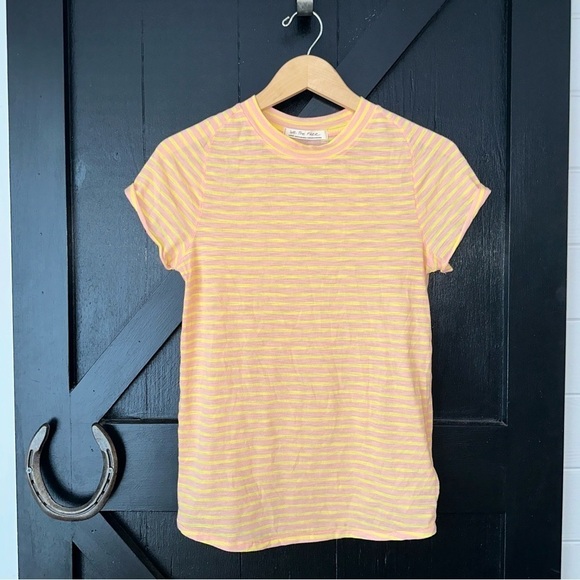 Free People WE THE FREE Night Sky Striped Boho T Shirt in Summer Rose Sz L - Picture 5 of 13